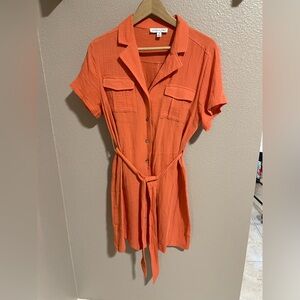 She+Sky boutique Button-Up Dress with Belt (coral)